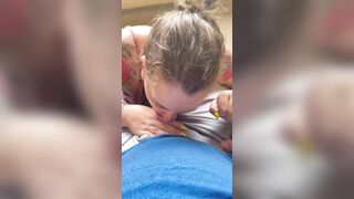 Hotwife blows hubby on balcony, swallows cum - 2 image