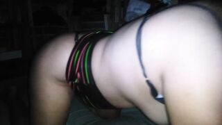 I raised her petticoat and I took her in four with her strap on its side betwixt the clothing drawers at night