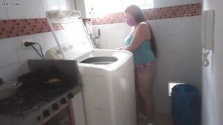 Sexually Excited Bitch Stepsister With Biggest Cameltoe Shows Off Her Giant Cameltoe In The Kitchen. - 9 image