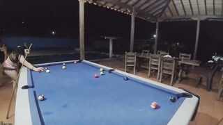 Hot and nasty Latin Chick lesbian babes with sex toys eating their wet cracks on the pool table- Spanish Porn - 5 image