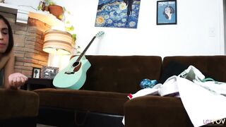 An amazing blonde lesbo milf with small tits is having her way with a cute skinny Latina - 2 image