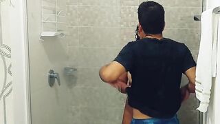 We took a shower and almost broke the glass fucking. Homemade Milf Porn in Spanish - 3 image
