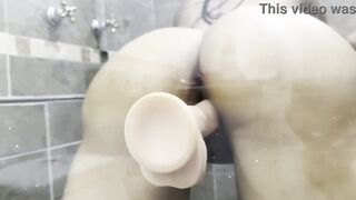 Latina with a massive ass and a vibrator get naughty in a sensual shower