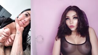 Horny Latina with massive natural tits rides hard & takes a hot load in her mouth
