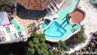 Watch Latina babe squirt while getting pounded in public