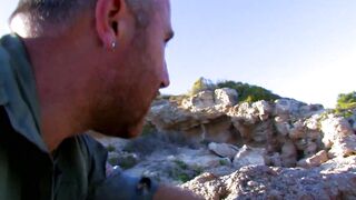 Watch this busty Latina mom ride a big cock on the beach in stockings and heels - 1 image