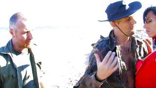 Watch this busty Latina mom ride a big cock on the beach in stockings and heels - 3 image