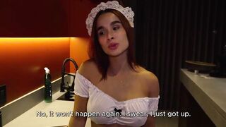 Latina maid gets fucked and sucks my hard cock to pay for her mistakes in POV