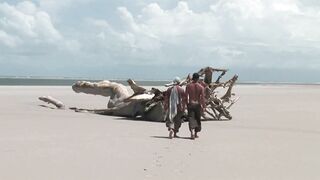 Latina with natural tits enjoys outdoor threesome with big cocks and kissing