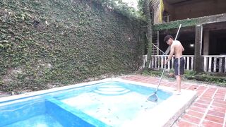 Latina teen with curves gets a rough facial after a deep-dive lesson in pussy pool