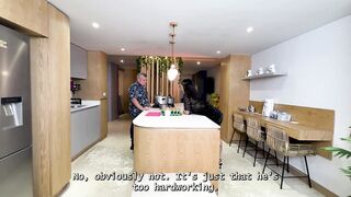 Kylei Ellish, my hot latina wife, gets her kitchen pussy pounded by my big manager cock while my cuckold boss watches!