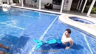 Latina teen goes wild for a malevolent merman & sucks his cock in latex