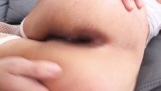 Alex Hard & David Bander take turns fucking tight latina ass in lingerie & cumming on her big ass