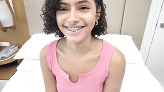 Latina teen with shaved pussy gets creampied and swallows a hot load