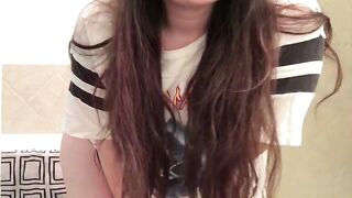 Petite Asian Teen Gives Herself Double Squirting Orgasm After Riding Her Dildo and Twerking On Her Vibrator - 1 image