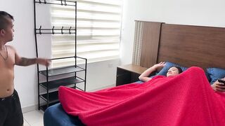 Stepdad's stepdaughter shares bed with him for wild interracial sex with stepmom without being caught - 2 image