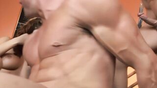 Sativa Rose can't resist two hung studs' thick cocks and takes them deep in her mouth - 7 image