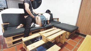 Watch this Latina with glasses get spanked, slapped and twerked by her man's hard cock while swallowing every last drop - 15 image