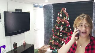 Watch this hot curvy Latina MILF give a sloppy POV blowjob & handjob with cum all over her big tits - 1 image
