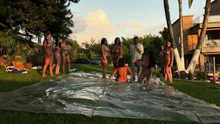 Watch Juan Bustos' Latinas moan and lick each other's wet pussies in wild public orgy - 15 image