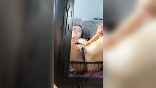 Horny Latina with perfect tits squirts while showing off her perfect ass