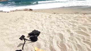 Watch Pink Pussy and her Colombian Latina friend get naughty on a public nude beach while strangers watch! - 11 image