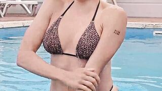 Latina neighbor seduces her neighbor by the pool and takes him in the bathroom - 3 image
