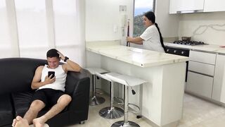 Crazy Latina BBW gets her natural tits and ass pounded hard after helping out with the cleaning - 1 image