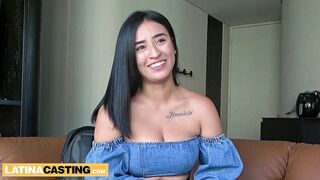 Latina teen with massive tits and a rough deepthroat to boot - raw and real homemade casting - 2 image