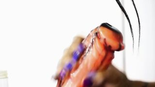 Watch a Latina bombshell play with her giant dildo and blow her man off with her massive tits - 14 image
