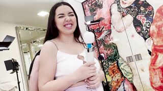 Big-titted Latina teen squirts while getting a magic wand from behind - 3 image