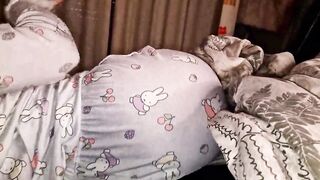 Petite stepsister rubs her huge latina ass on my bed while I can't resist getting hard-on - 1 image
