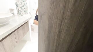 Stepfather bangs his perverted student in the bathroom while she's wearing her tight pussy and panties - 1 image