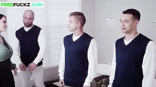 Church Father requests the help of milf to pleasure 3 inexperienced men(Victoria June) - 6 image