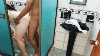 My Stepmother in the Shower: I spy on my inexperienced stepmother while she is taking a bath and when I start to masturbate she discovers me, I'm sorry dad but I had to fuck her - 15 image