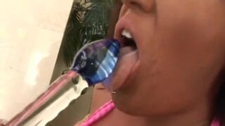 Tattooed latina licks her girlfriend's juicy pussy and fucks it with dildo - 10 image