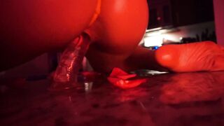 Sexy Babe Rides Dildo On Kitchen Counter