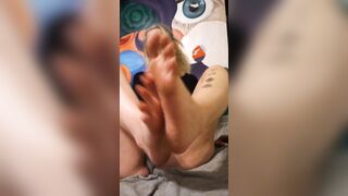 Blonde sucks and licks soles and toes after showing off