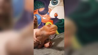 Blonde sucks and licks soles and toes after showing off