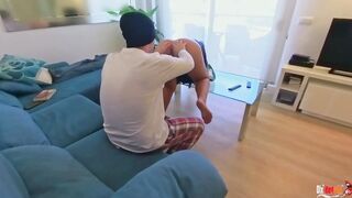 The stepmother accidentally sat on her stepson's penis and couldn't tear herself away from him until he filled her with sperm