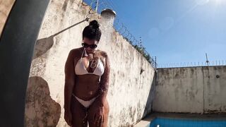 Naughty mom with huge ass taking a shower naked in the backyard (caught by neighbor) - 12 image