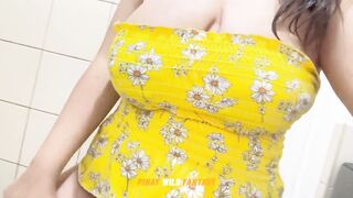 Your Aunt Emma is so horny! First, she sucks her big tits and masturbates her hairy and tight pussy! - Do you want to taste it?