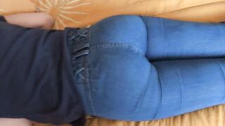 Stepson masturbates with my ass, jeans up and jeans down. He wants to fuck me.