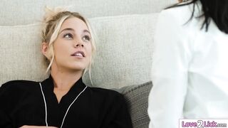 Busty latina is licking and fingering her friends wet pussy