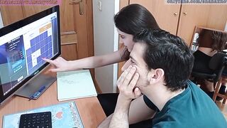 Blackmailed teen student gets her ass and mouth filled with cum in POV