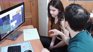 Blackmailed teen student gets her ass and mouth filled with cum in POV