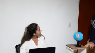 Hot blonde 18-year-old secretary with big boobs sucks boss's pussy for a promotion