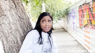 Petite Latina gets caught and pounded hard by an older man