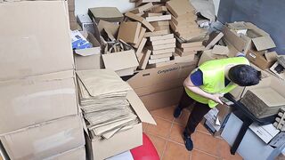 Latina boss Miss Squirting catches employee on the phone and licks him until he's begging for more