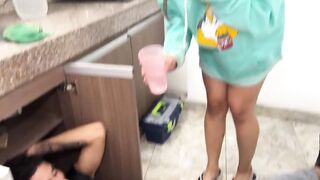 Watch Celeste Alba & Thiago Lopez seduce and bang a young plumber in HD